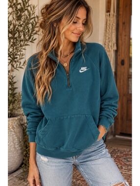 Nike Teal Blue Quarter Zip Pullover Sweatshirt Size S